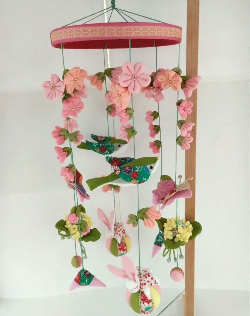 ちりめん細工　吊るし飾り　(桜と菜の花の春のさげもん）