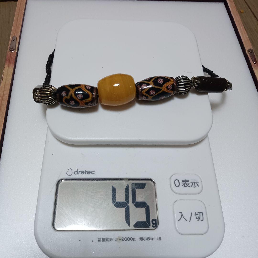 天珠（てんじゅ）風の ビーズネックレスス黒と茶色 45g
