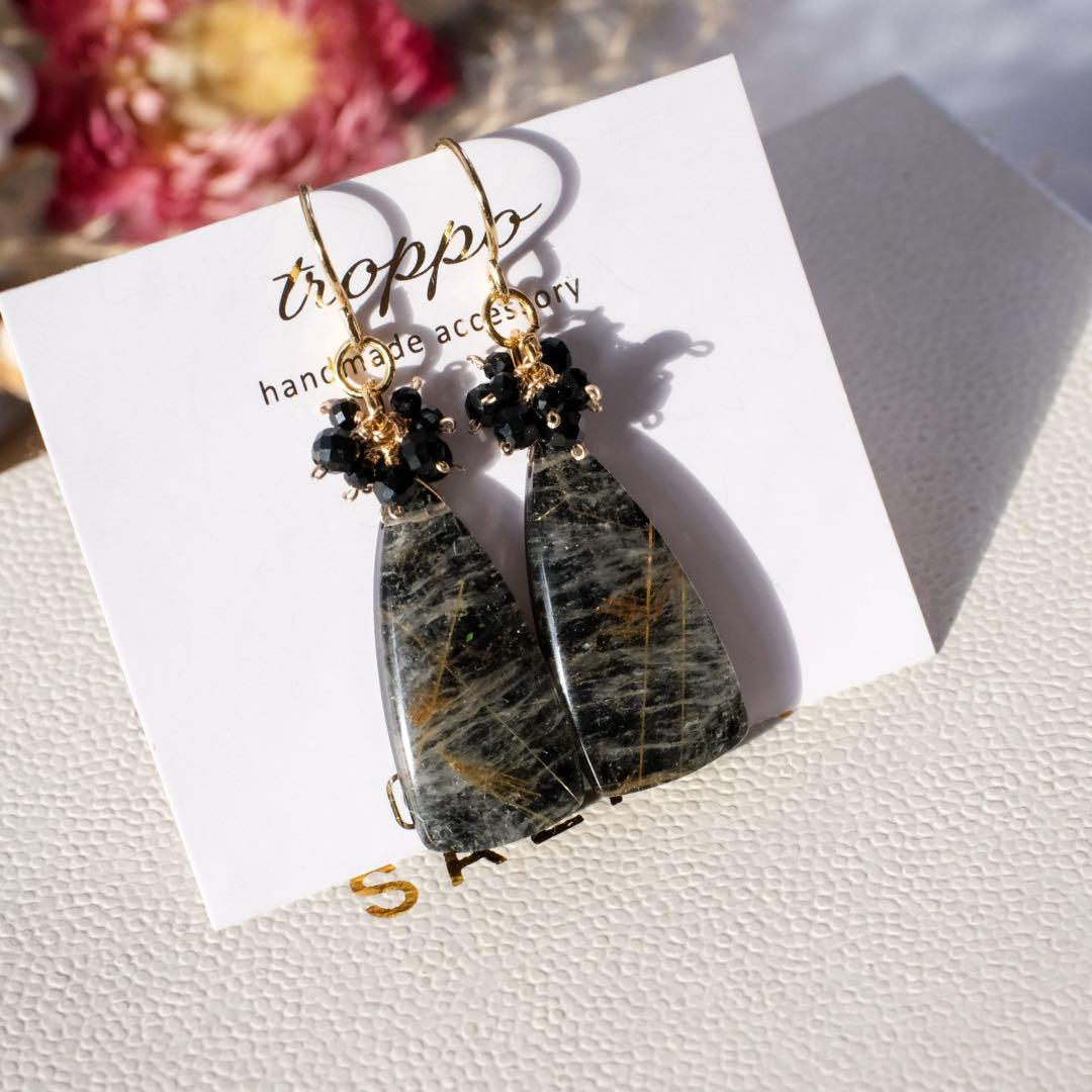 14kgfゴールドルチル✖️ブラックオニキスピアス/イヤリング