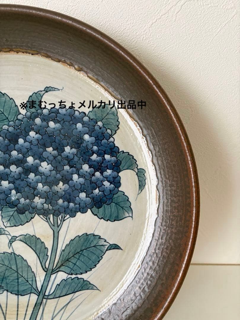 【瀬戸焼】大皿 鈴木義美 紫陽花 アンティーク陶器　1点