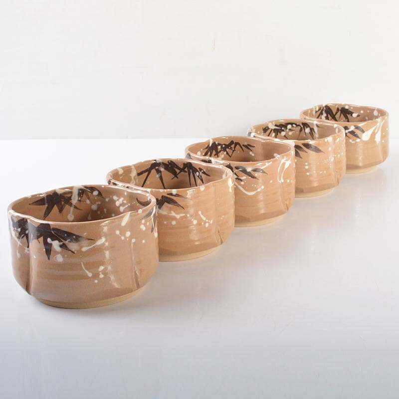 京焼　加陽庵　中村東洸作　乾山意雪笹　小鉢　五客　共箱　D　R6723