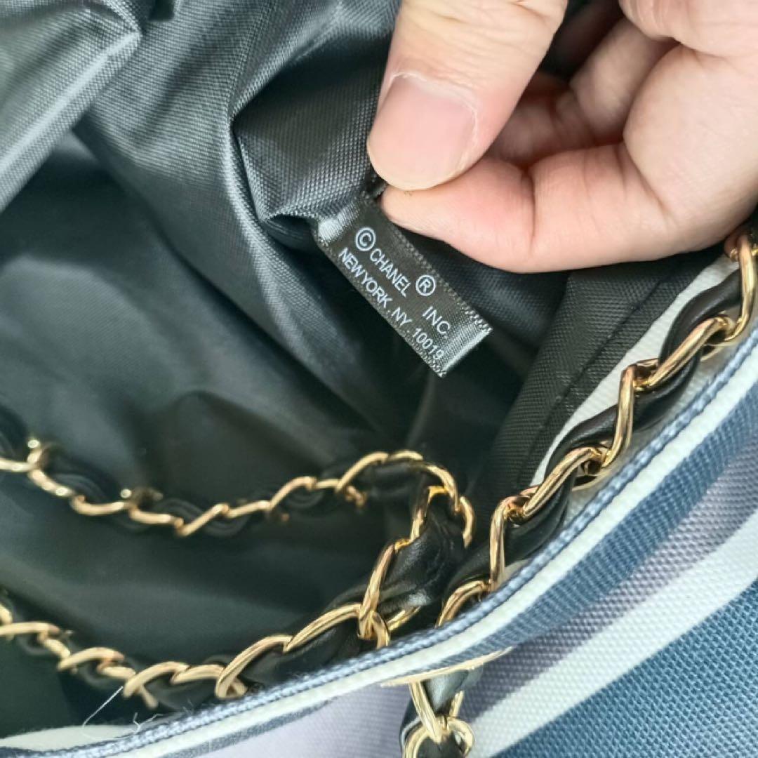CHANEL ノベルティ ストライプ トートバッグ チェーン