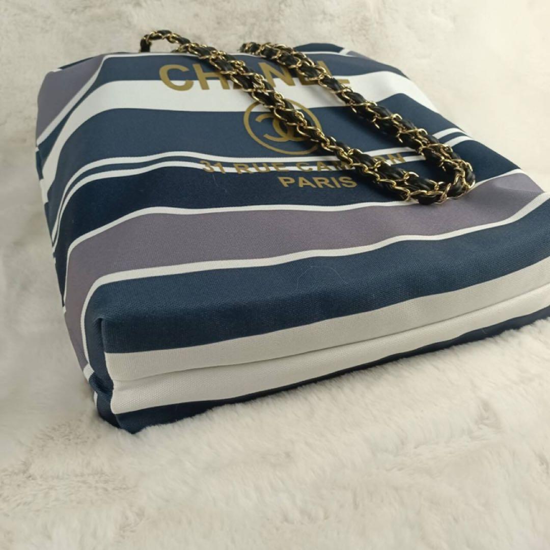 CHANEL ノベルティ ストライプ トートバッグ チェーン