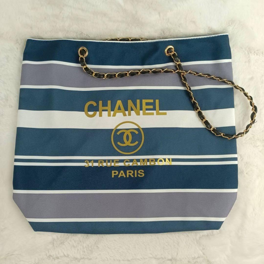CHANEL ノベルティ ストライプ トートバッグ チェーン