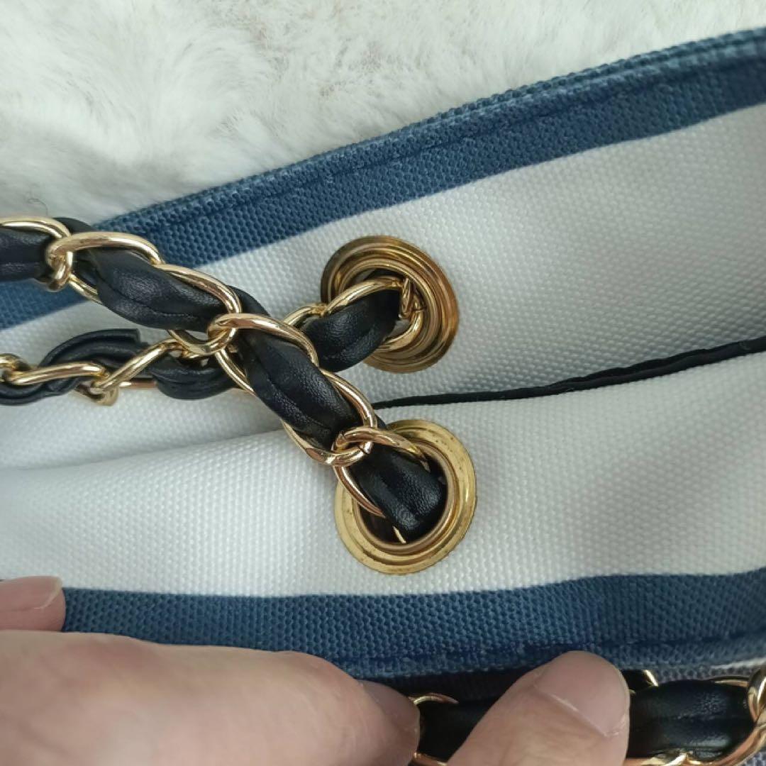 CHANEL ノベルティ ストライプ トートバッグ チェーン