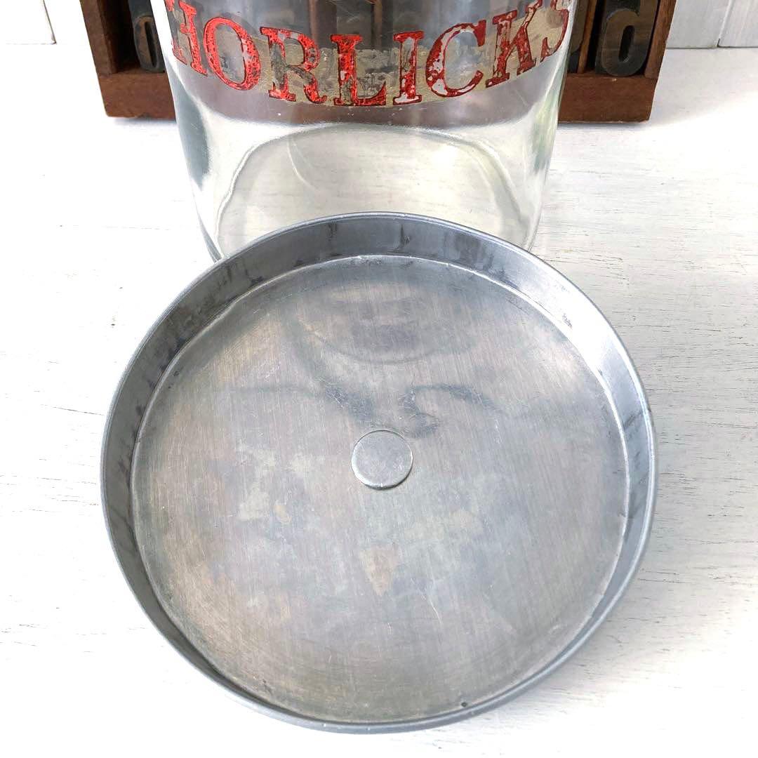 イギリスアンティーク☘️レア HORLICKSホーリックス アルミ蓋ガラスジャー