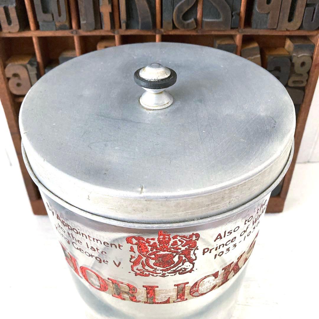 イギリスアンティーク☘️レア HORLICKSホーリックス アルミ蓋ガラスジャー
