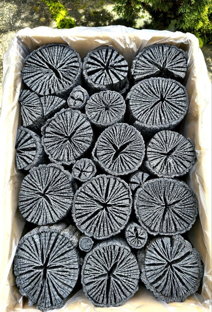 ゆうぞう【 伊予の切炭 】約6kg 菊炭 黒炭 太め×2箱