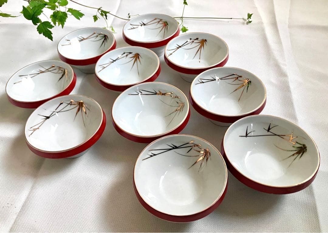 ✅当時物✅和食器/駒みたいな小鉢/竹の金彩/昭和食器１０客セット