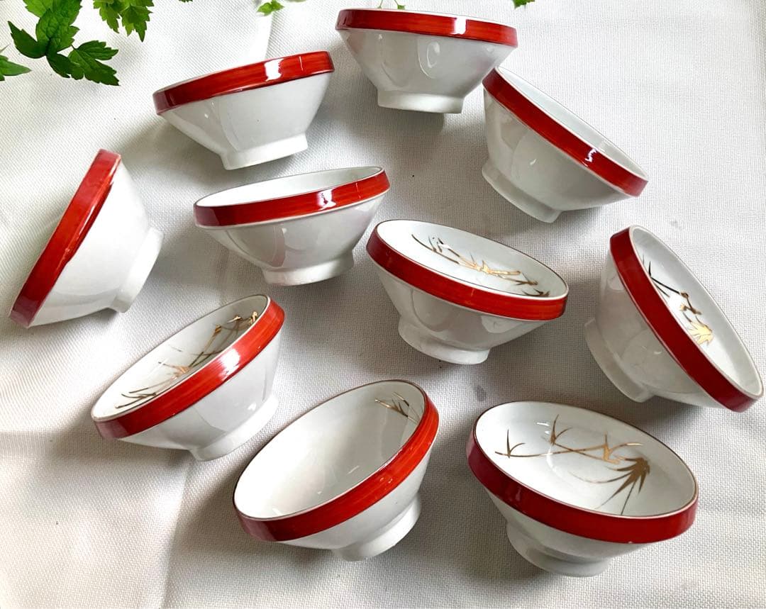 ✅当時物✅和食器/駒みたいな小鉢/竹の金彩/昭和食器１０客セット