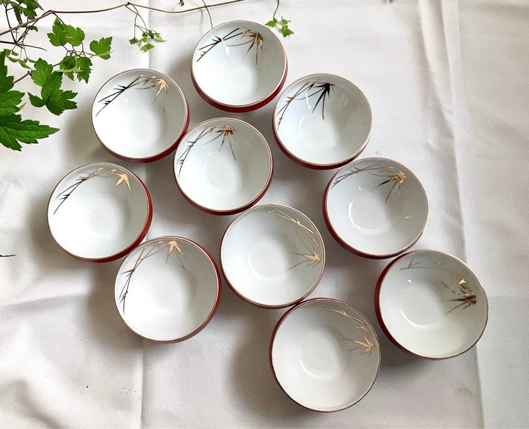 ✅当時物✅和食器/駒みたいな小鉢/竹の金彩/昭和食器１０客セット