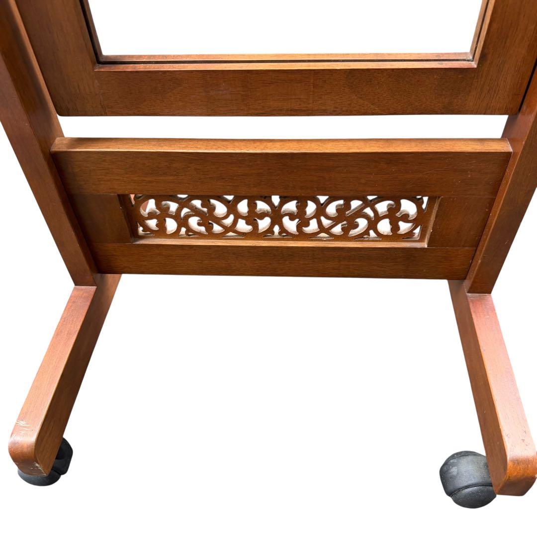 【美品】塩川光明堂 北欧レトロ 木製スタンドミラー 姿見 キャスター付