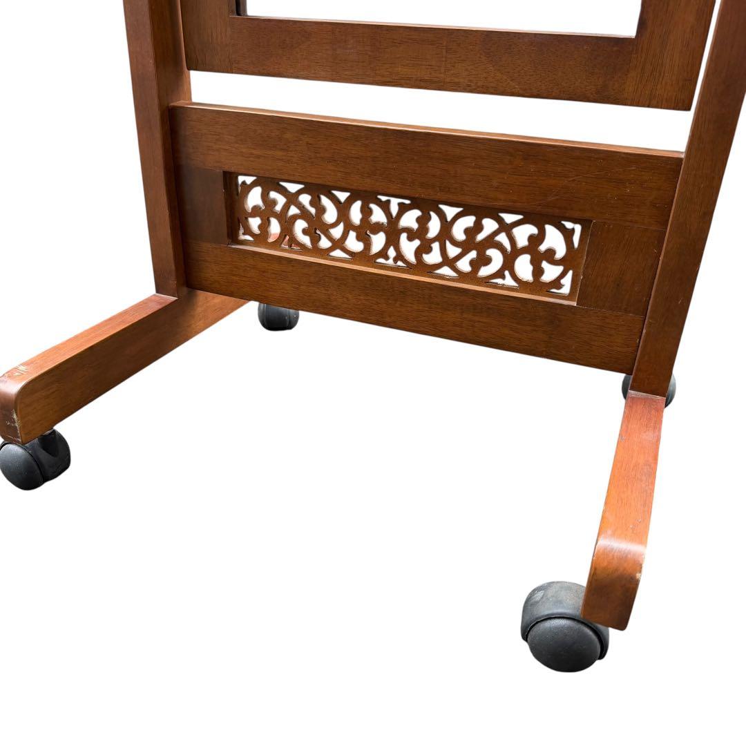 【美品】塩川光明堂 北欧レトロ 木製スタンドミラー 姿見 キャスター付