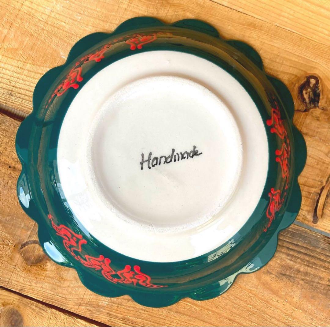 22cm☆新品☆【トルコ】ボウル 皿＊ダークグリーン 緑＊ キュタフヤ 陶器