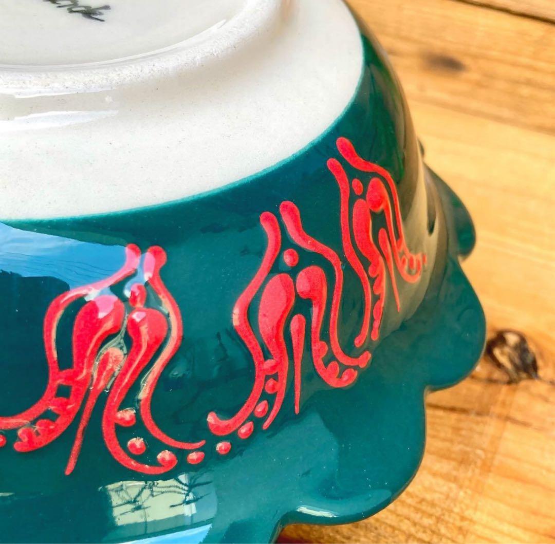 22cm☆新品☆【トルコ】ボウル 皿＊ダークグリーン 緑＊ キュタフヤ 陶器