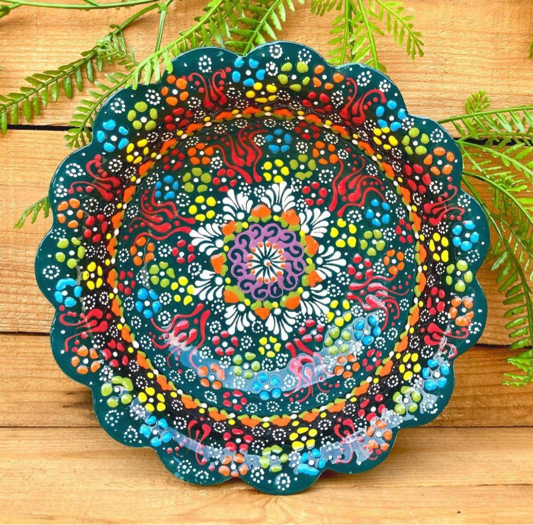 22cm☆新品☆【トルコ】ボウル 皿＊ダークグリーン 緑＊ キュタフヤ 陶器
