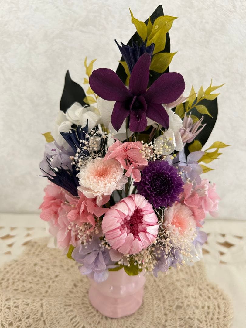 プリザーブドフラワー　仏花　ピンク　花器付き