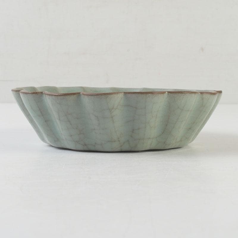 中国　哥窯　青磁　氷烈文　輪花皿　C　A37