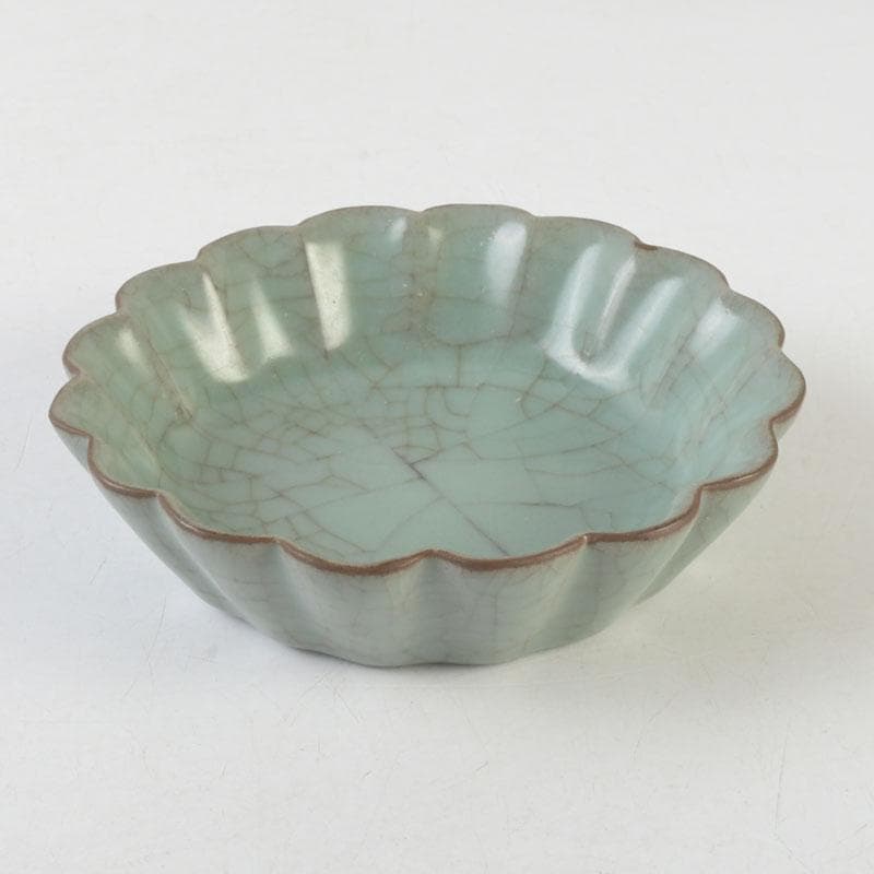 中国　哥窯　青磁　氷烈文　輪花皿　C　A37