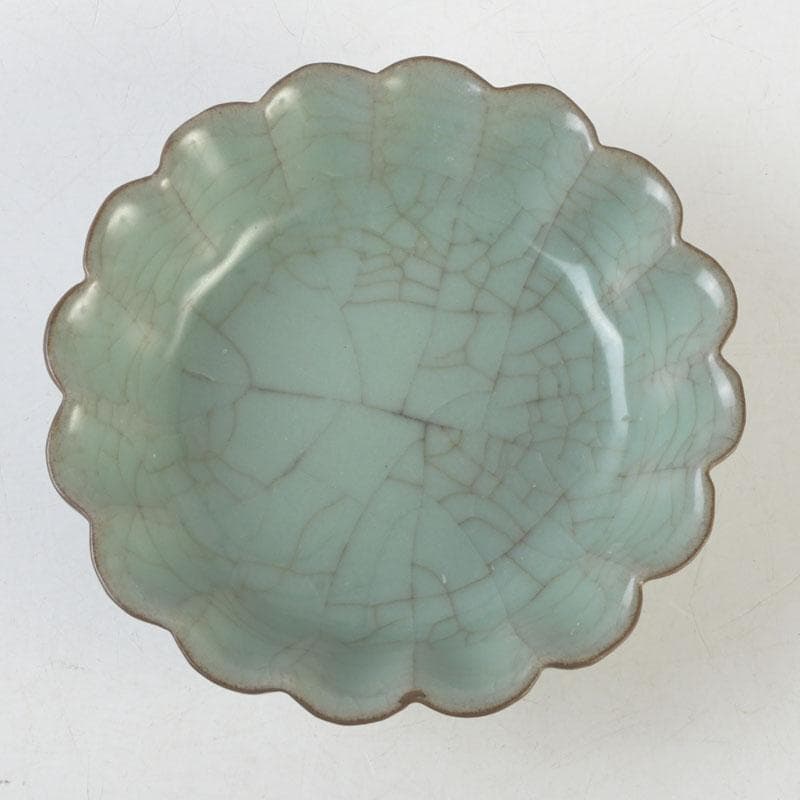 中国　哥窯　青磁　氷烈文　輪花皿　C　A37