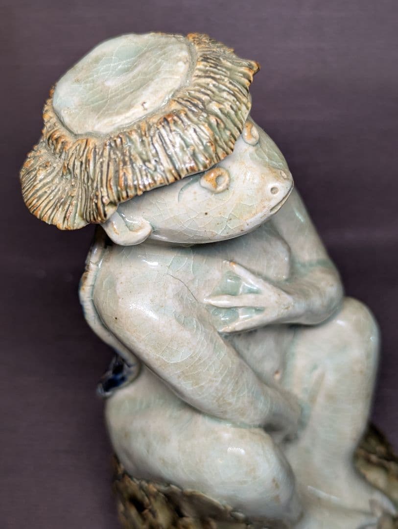 京焼風 河童 陶芸置物 寿銘 八代印 民芸 陶器 カッパ オブジェ