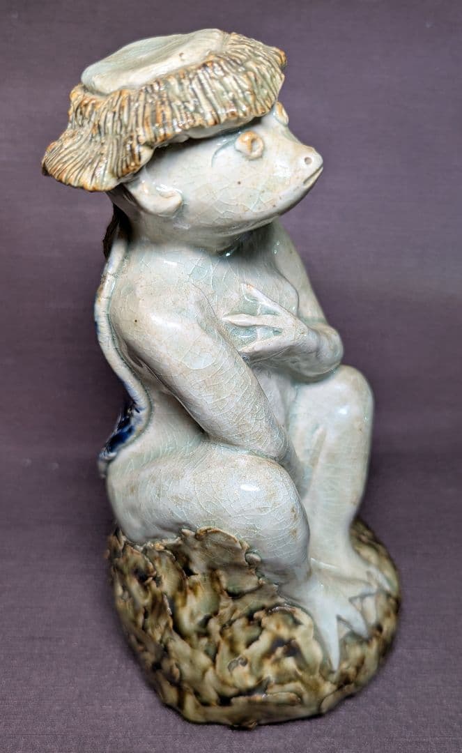 京焼風 河童 陶芸置物 寿銘 八代印 民芸 陶器 カッパ オブジェ