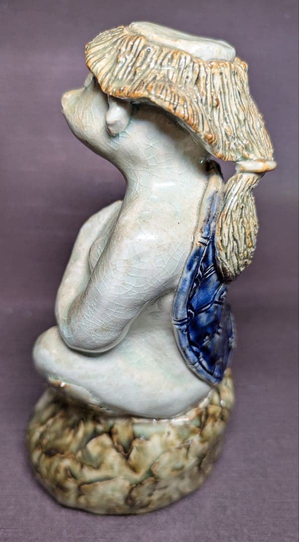 京焼風 河童 陶芸置物 寿銘 八代印 民芸 陶器 カッパ オブジェ