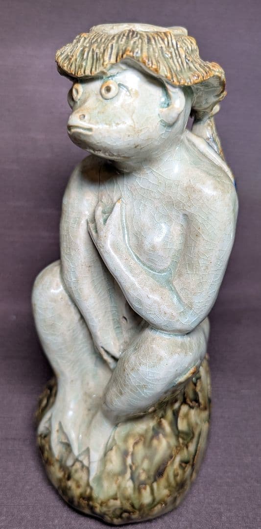 京焼風 河童 陶芸置物 寿銘 八代印 民芸 陶器 カッパ オブジェ