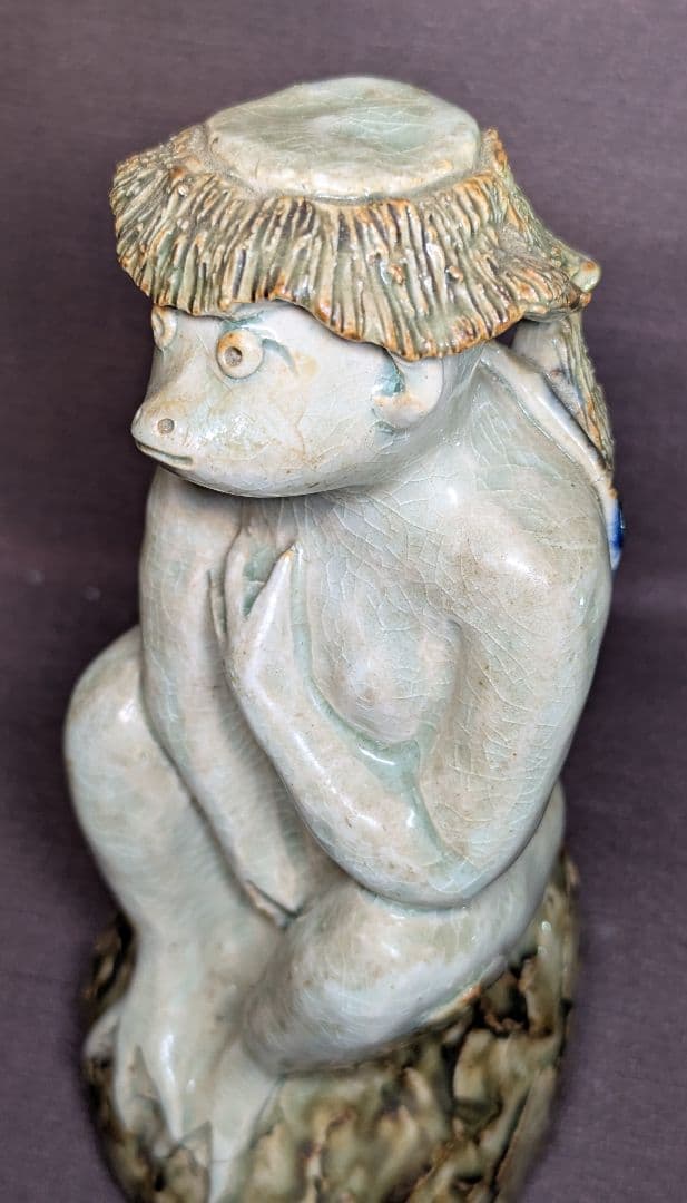 京焼風 河童 陶芸置物 寿銘 八代印 民芸 陶器 カッパ オブジェ
