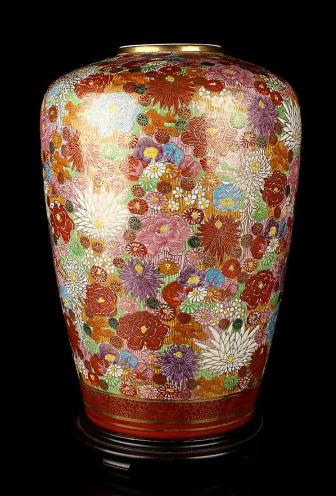 薩摩焼き　色絵金彩　丸十　大花瓶　高33cm