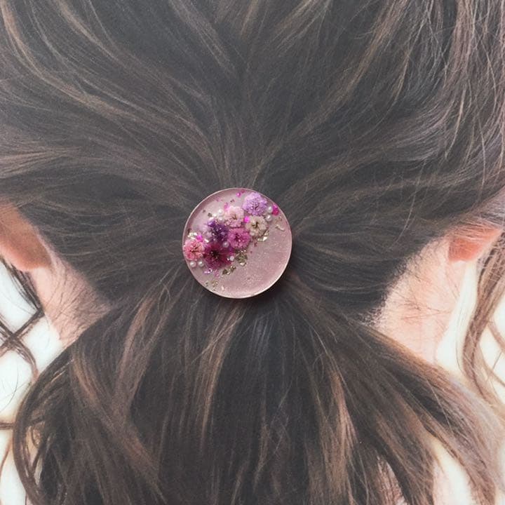 【1009】ラメピンク かすみ草  レジンヘアゴム