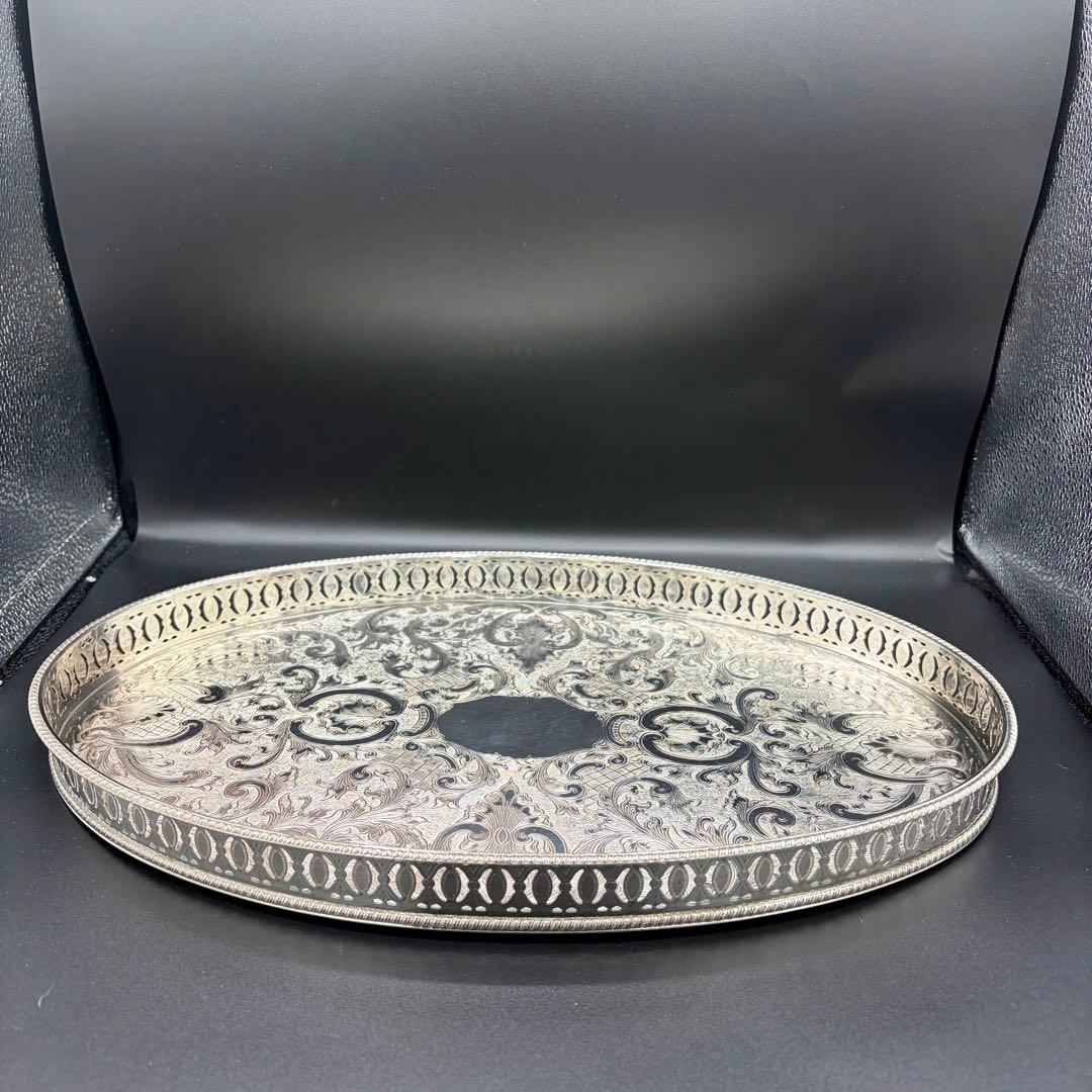 ＜英国ビンテージ＞シェフィールド　シルバートレイ　サルヴァ　銀盆　オーバル　B