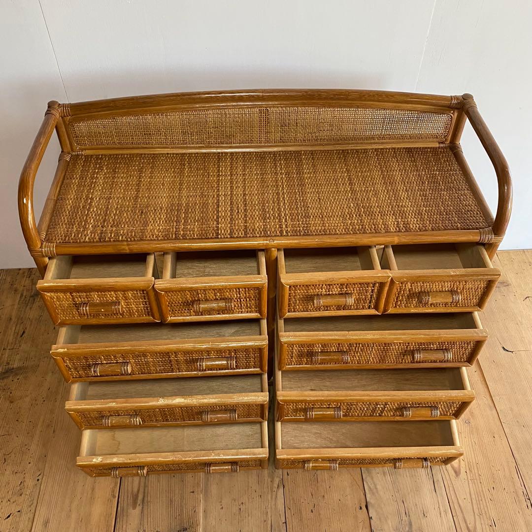 ヴィンテージ ラタン 籐 チェスト 棚 テレビ台 昭和レトロ z685