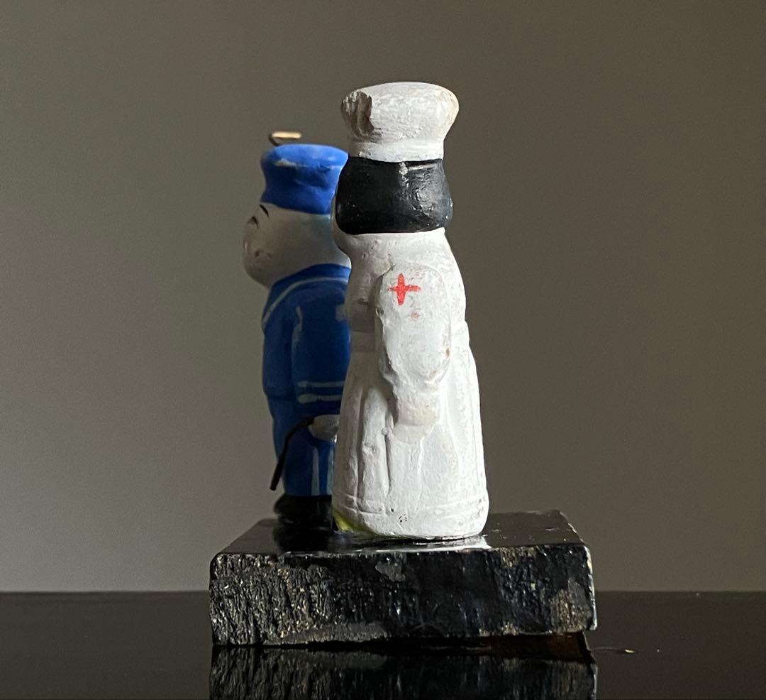 【戦中人形 水兵と看護婦 豆人形 約4㎝ 戦時資料】歴史資料郷土玩具海軍赤十字