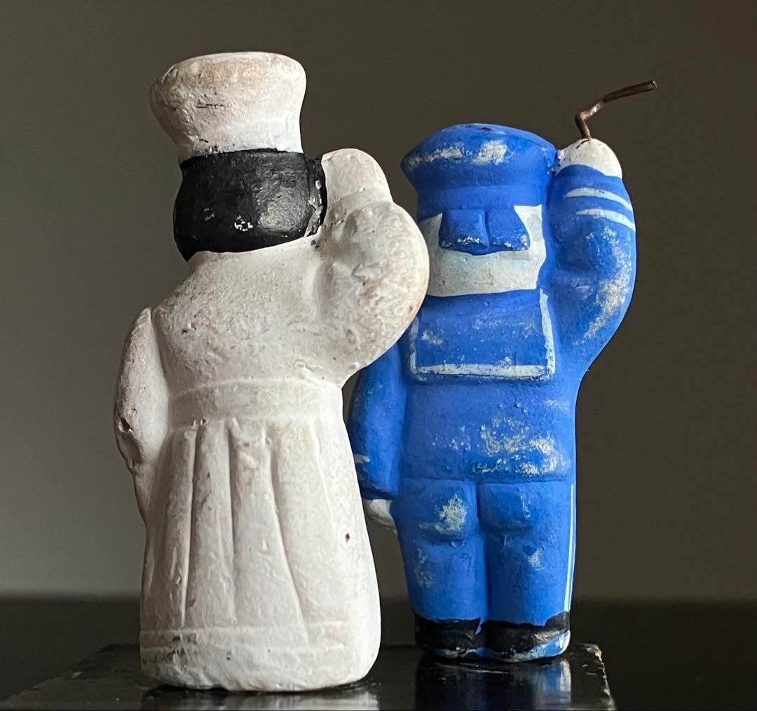 【戦中人形 水兵と看護婦 豆人形 約4㎝ 戦時資料】歴史資料郷土玩具海軍赤十字