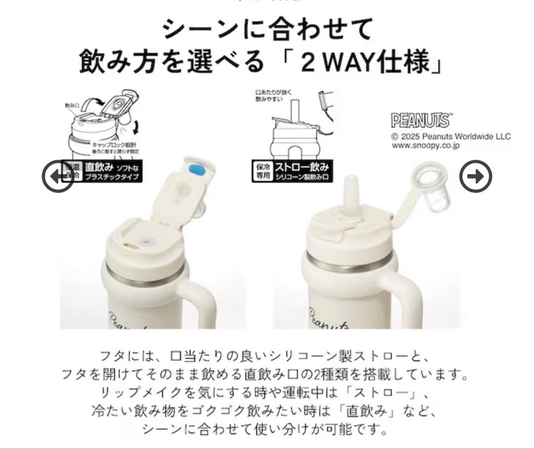スケーター ハンドル付 タンブラー 830ml スヌーピー 2WAY水筒
