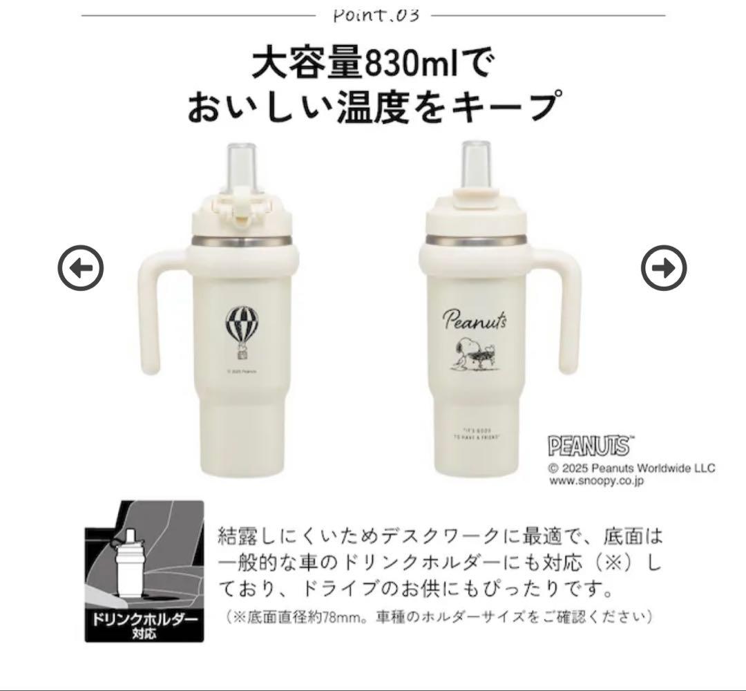 スケーター ハンドル付 タンブラー 830ml スヌーピー 2WAY水筒
