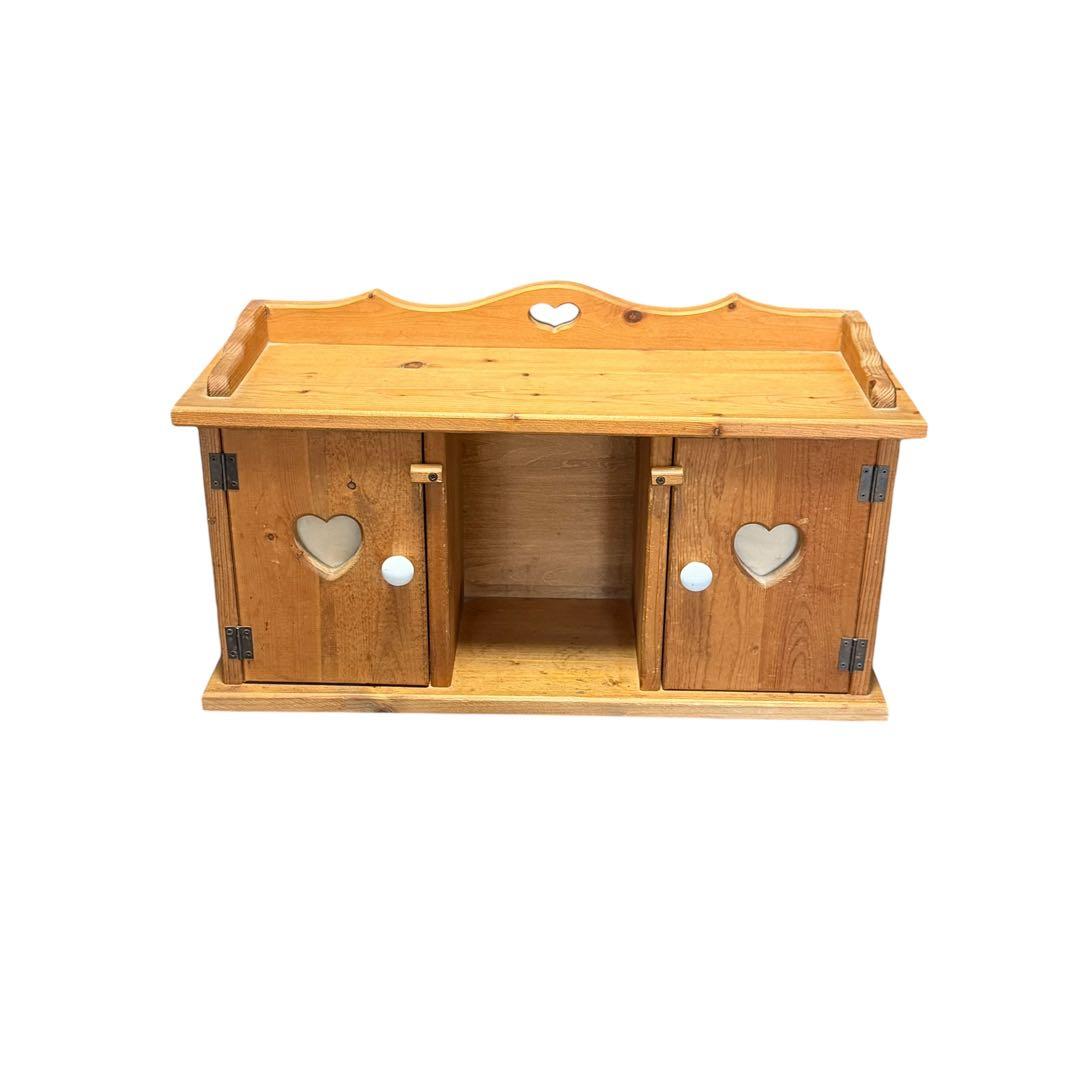 【希少】カントリー家具 木製ラック ハート扉 収納棚