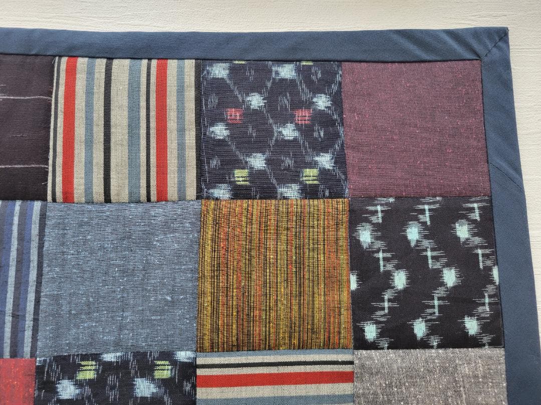 卵かけごはん 四角つなぎのパッチワークマット もめん古布 2点