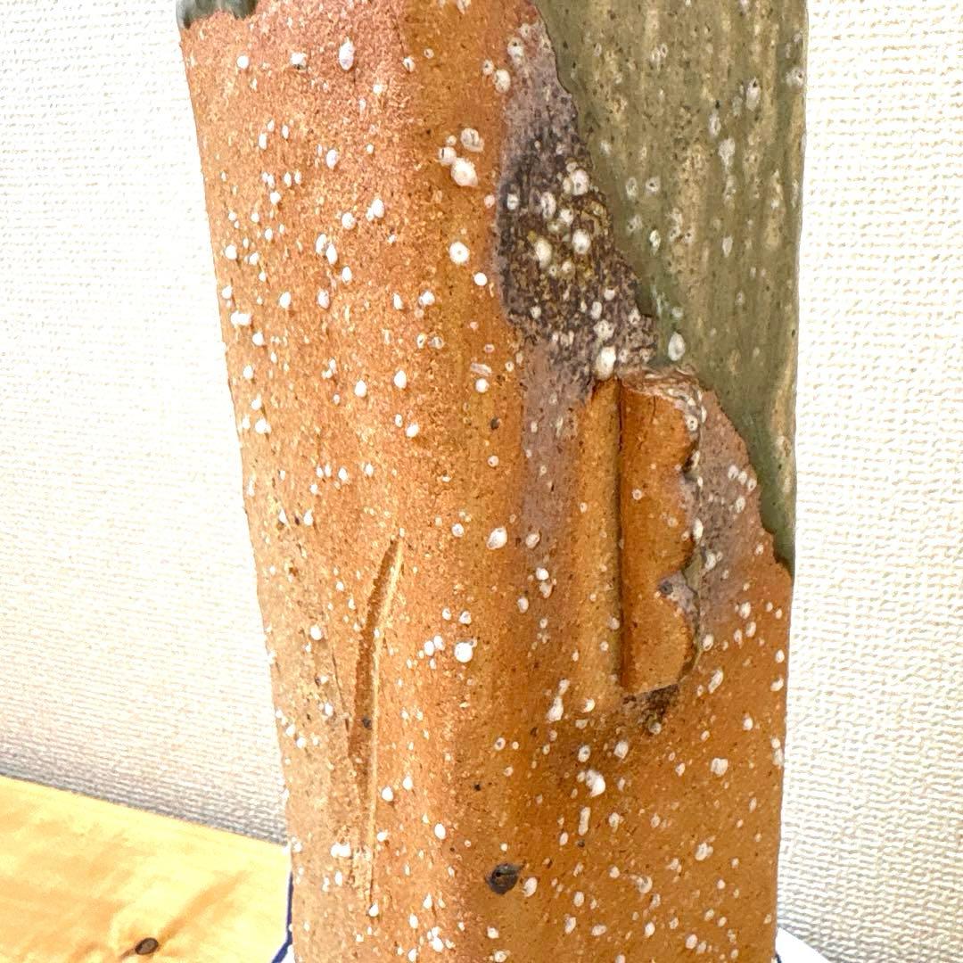 【木箱付き・未使用に近い】信楽焼 兼山造 高さ36cm 角型花瓶　高級感　逸品