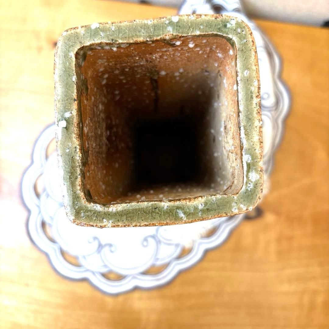 【木箱付き・未使用に近い】信楽焼 兼山造 高さ36cm 角型花瓶　高級感　逸品