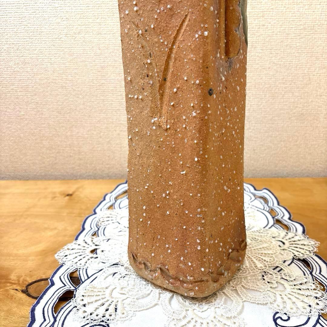 【木箱付き・未使用に近い】信楽焼 兼山造 高さ36cm 角型花瓶　高級感　逸品