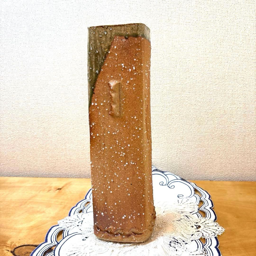 【木箱付き・未使用に近い】信楽焼 兼山造 高さ36cm 角型花瓶　高級感　逸品