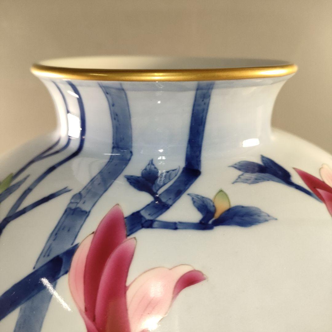 A1318-2/有田焼/深川製磁/染錦花鳥図花瓶/花器/花入/華道具/飾壷/