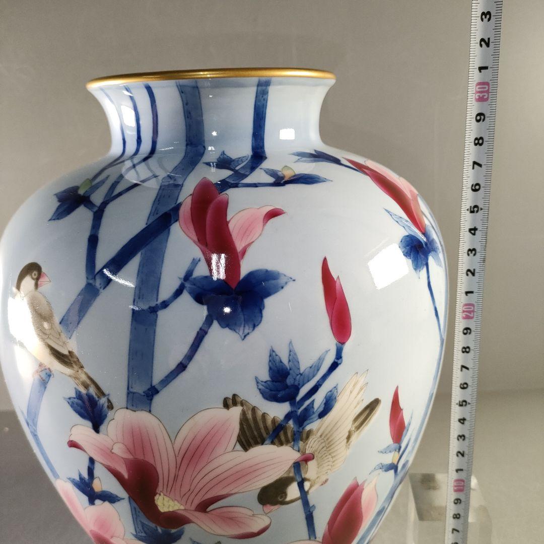 A1318-2/有田焼/深川製磁/染錦花鳥図花瓶/花器/花入/華道具/飾壷/