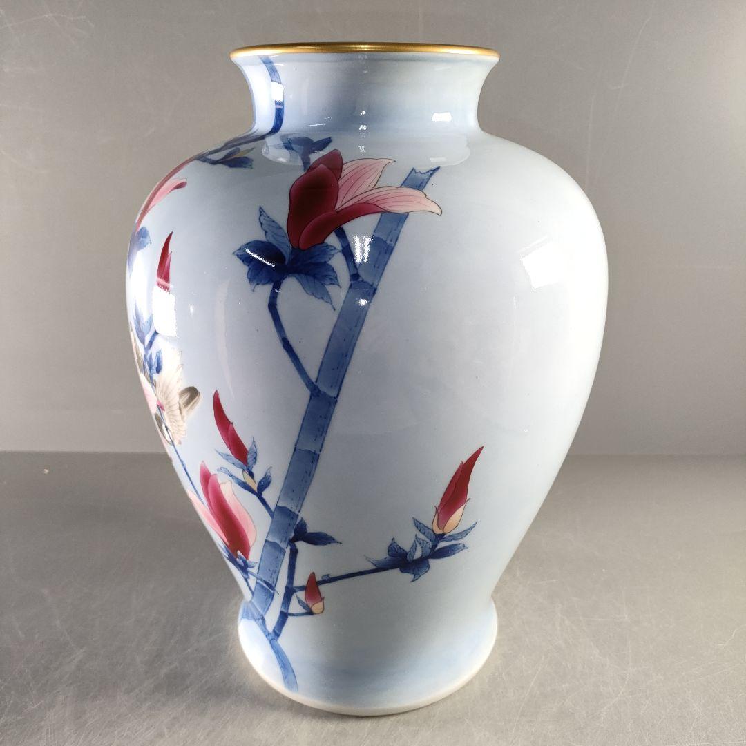 A1318-2/有田焼/深川製磁/染錦花鳥図花瓶/花器/花入/華道具/飾壷/