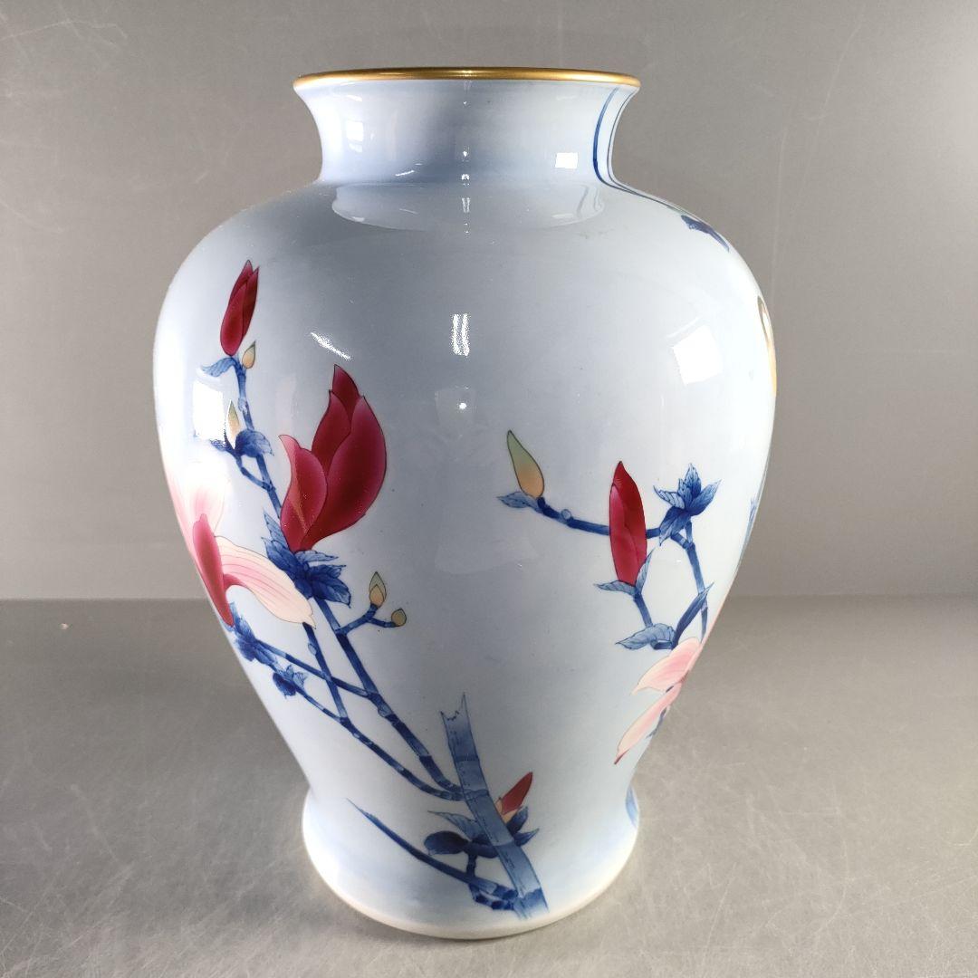 A1318-2/有田焼/深川製磁/染錦花鳥図花瓶/花器/花入/華道具/飾壷/
