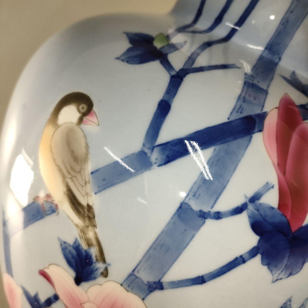A1318-2/有田焼/深川製磁/染錦花鳥図花瓶/花器/花入/華道具/飾壷/