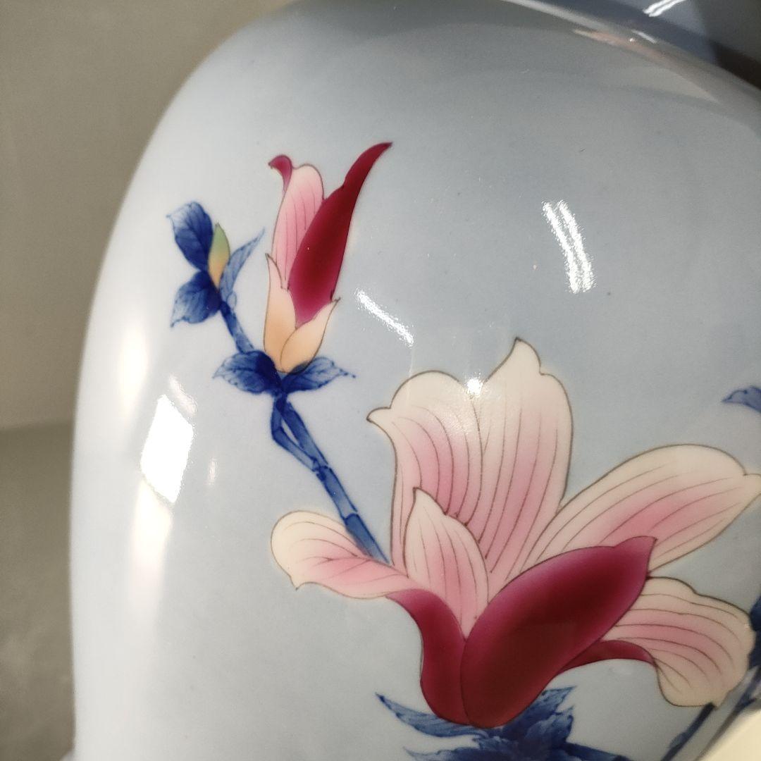 A1318-2/有田焼/深川製磁/染錦花鳥図花瓶/花器/花入/華道具/飾壷/