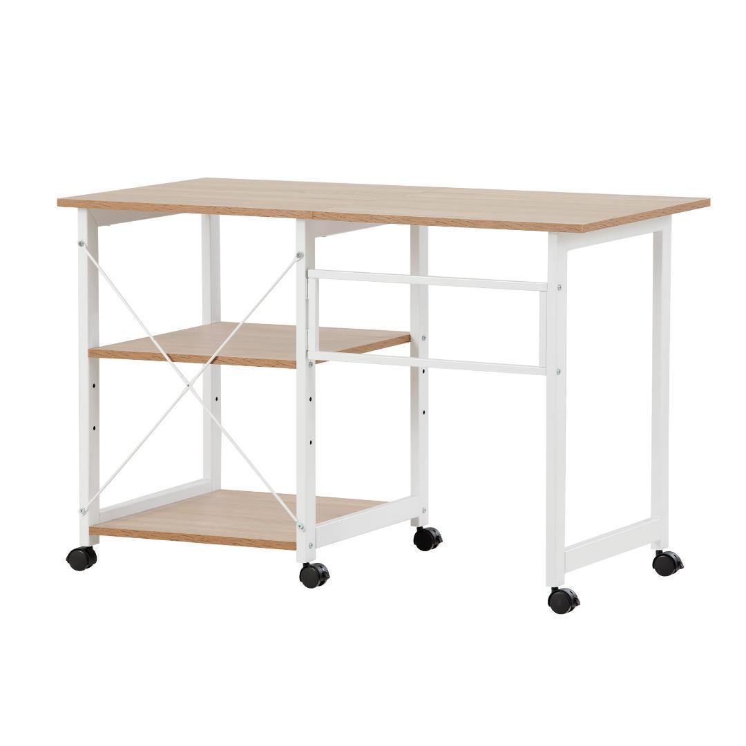 パソコンデスク ィスデスク学習デスク3段収納ラック キャスター付き【ナチュラル】